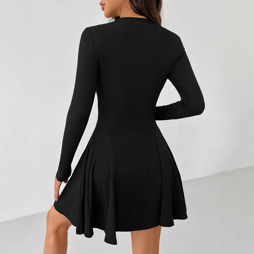 Fashion Solid Color Rib Fabric Dress For Women - The Velcrow