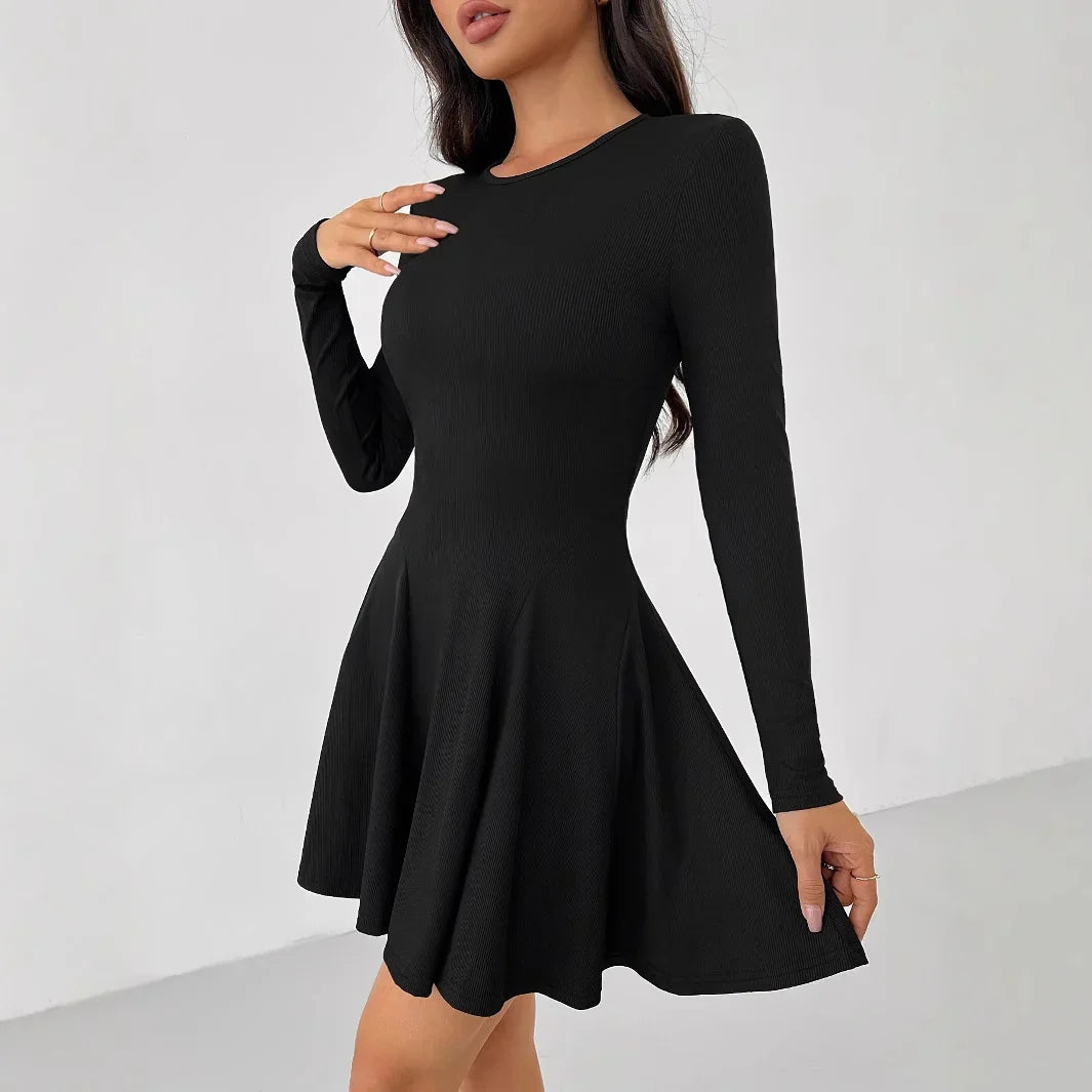 Fashion Solid Color Rib Fabric Dress For Women - The Velcrow