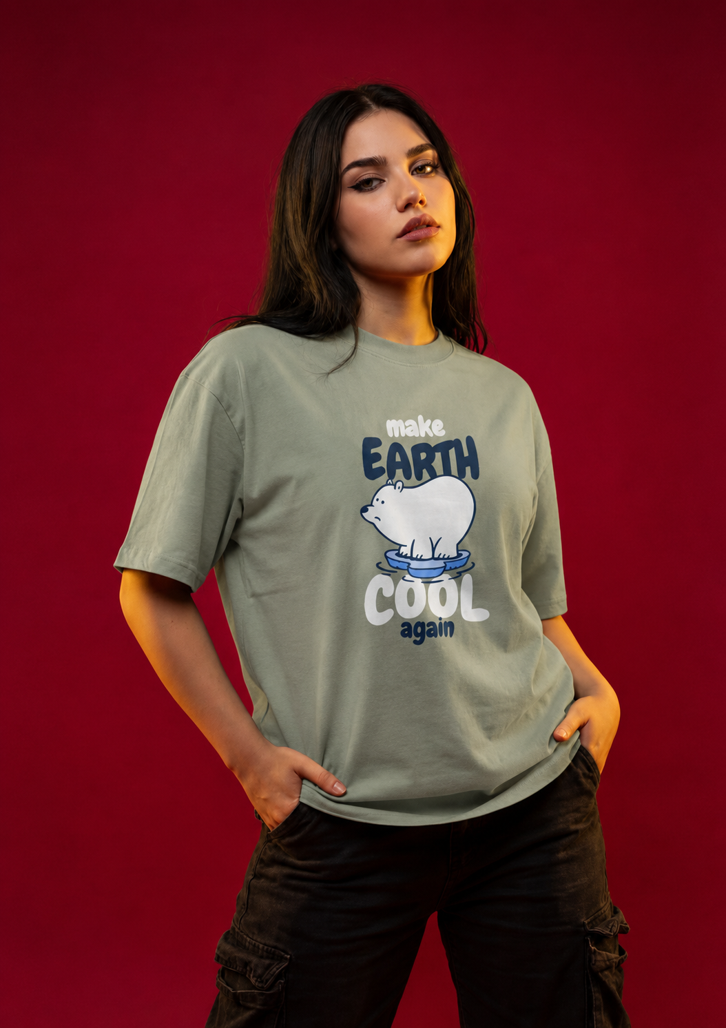 Earth Day Polar Bear 'Keep Earth Cool' T-Shirt graphic tee - Velcrow