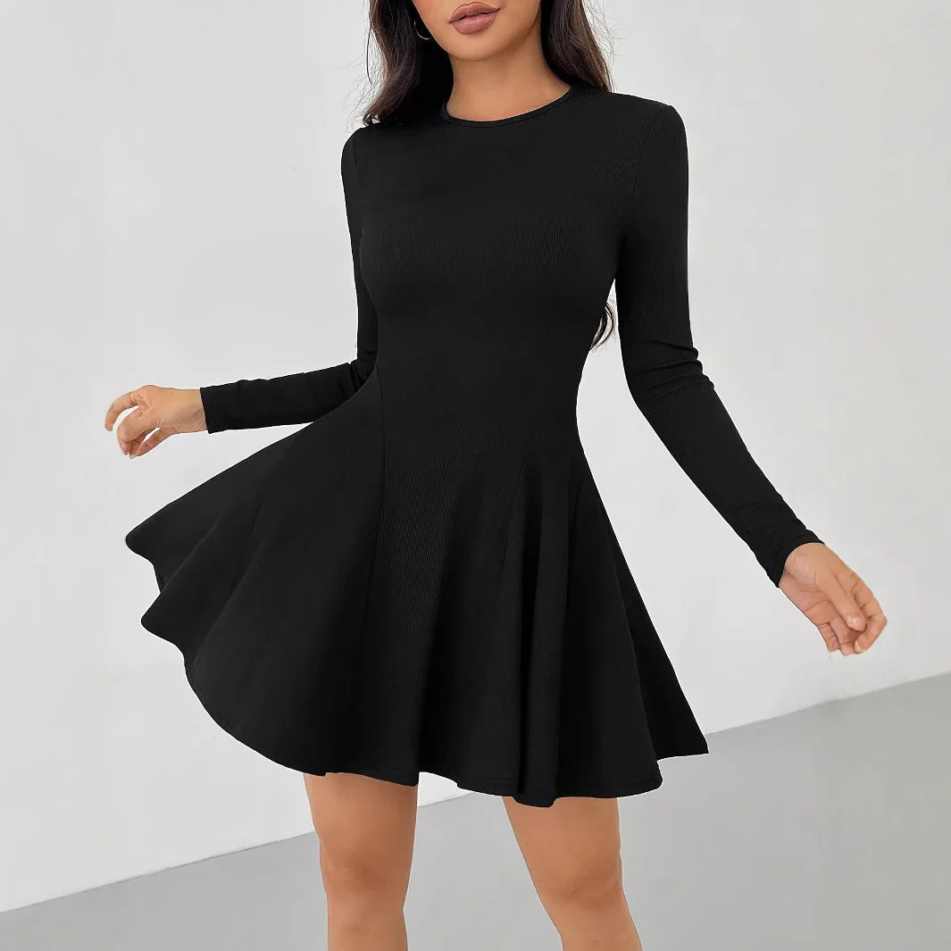 Fashion Solid Color Rib Fabric Dress For Women - The Velcrow